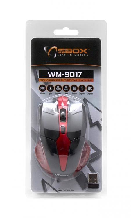 SBOX Mysz WM-9017BR czarna/czerwona bezprzewodowa