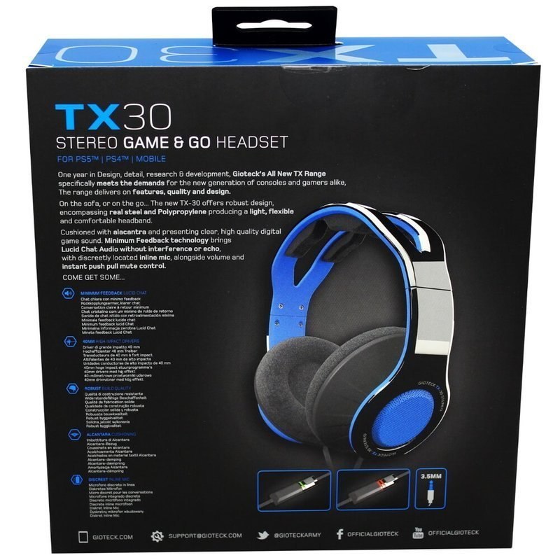 Gioteck TX30 Słuchawki PS5/PS4/Xbox niebieskie